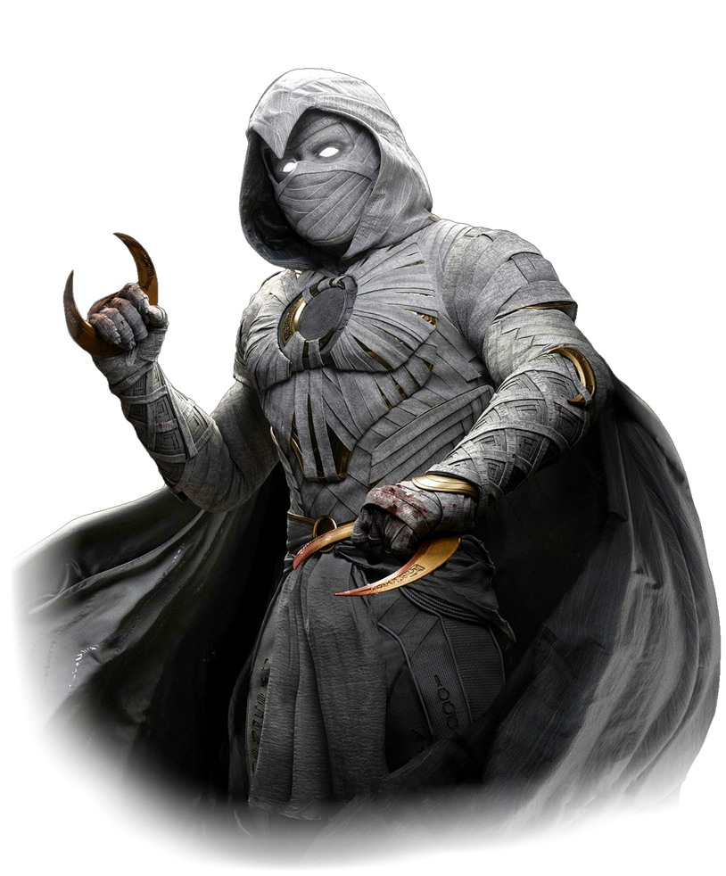 Moon Knight with his crescent blades out and blood on his fists