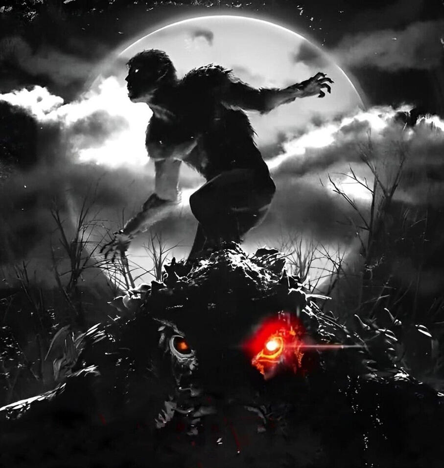 Werewolf in front of moon
