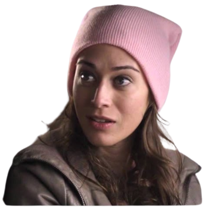Claire Weiss in pink beanie