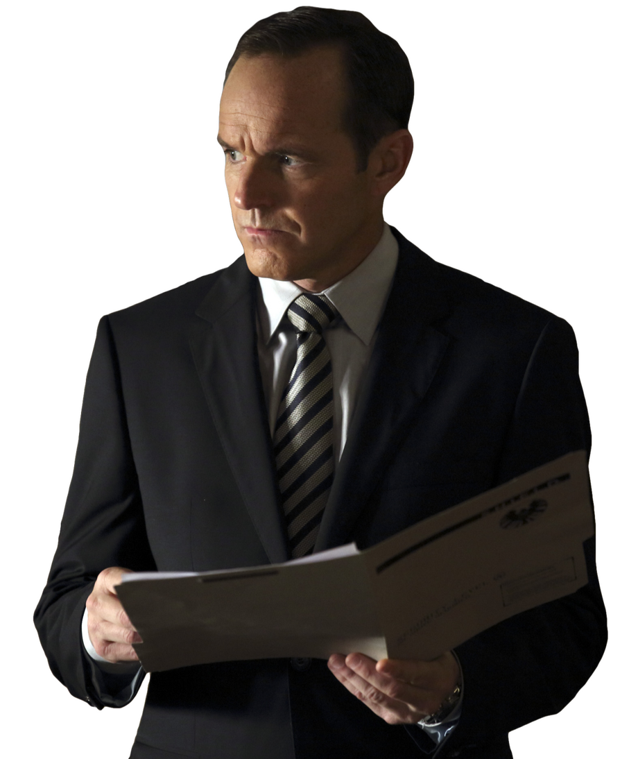 Phil Coulson holding a folder