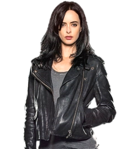 Jessica Jones in a black leather jacket