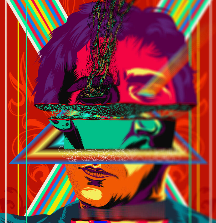 trippy ass poster of the characters idk