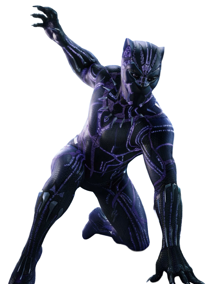 T'Challa in his new Black Panthee suit, glowing purple